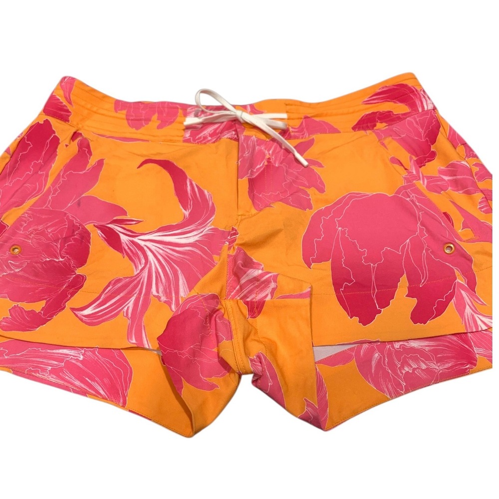 Athleta Women 10 Orange Pink Floral Tropical Board Shorts Swim Trunks Quick Dry - Picture 4 of 8